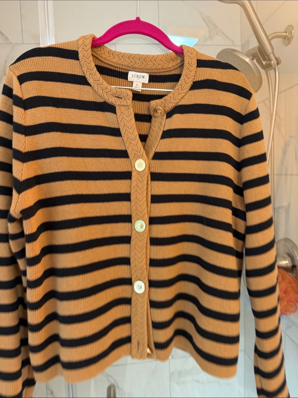 J. Crew Black and Tan Striped Button-Front Cardigan
